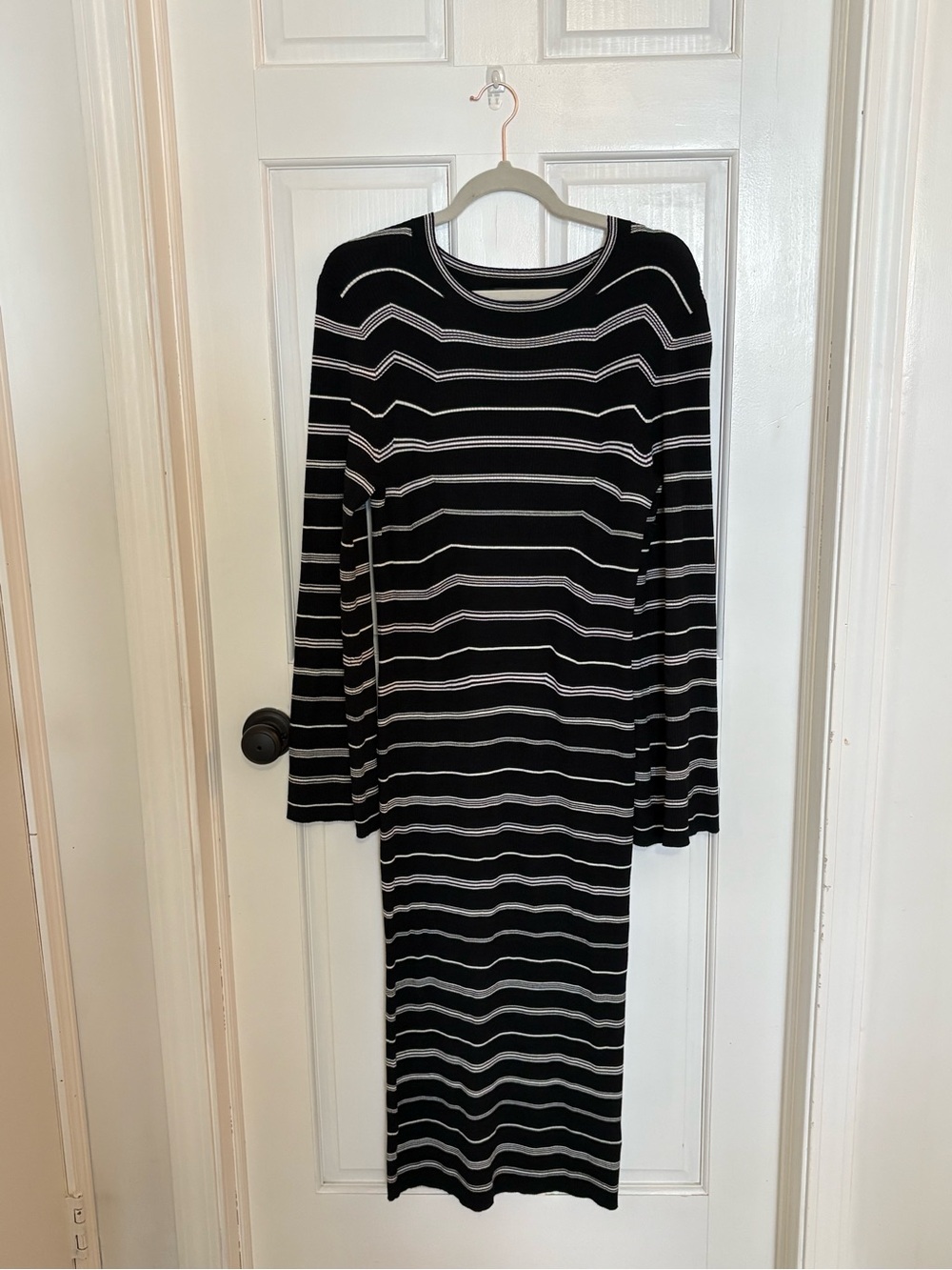 J. Crew Black & White Stretch Striped Long-Sleeve Midi Knit Dress